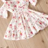 Girl Dresses Toddler Summer Retro Floral Print Dress Cold Shoulder Butterfly Sleeve Boat Neckline Ruffle Trim Lovely Princess Dress1