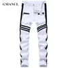 Uomo Hip-hop Stripe design Patchwork Strappato Stretch Jeans slim Streetwear Cotone Maschio Pantaloni casual Pantaloni denim Plus Size 42 201118