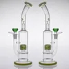 Rancom Schüsselgelenkgröße 14,4 mm, 28 cm, Wasserpfeifen, fluoreszierendes grünes Glas, Bongs mit zwei Funktionen, Dab-Rigs, Reifen-Perc-Arm, Baum-Dab-Rigs, Rauchbong