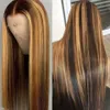 Hot Highlight Ombre Brown Browne Browne Righte Lace передний парик 130% шелковистые волосы для волос, окрашенные для черных женщин предварительно сорванные