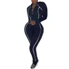 Höst Vinter Två Piece Set Kvinnor Bandage TrackSuit Fitness Crop Top Pant Leggings Sweat Suit Elegant Reflekterande 2 Piece Set1