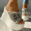 Lato Rhinestone Klinki Heel Kobiety Platforma Platforma Peep Toe Wysokość Zwiększenie Slajdów 2020 Sexy Damskie Buty Zapatos de Mujer X1020