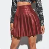 Basic Casual Dresses Womens High Waist Pu Leather Pleated Solid Short Mini Skater Skirt S-2xl Fashion Clothing Black Red Green Brown Navy Beige 9DZD