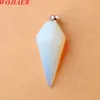 Wojiaer Hexagonal Pyramid Pendant Necklace Natural White Opal Gem Stone Reiki Chakra Dangle Pärlor smycken Z9096