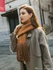 秋と冬の新しいヨーロッパとアメリカンスタイルの両面カラーマッチングスカーフソリッドカラースカーフタッセルスカーフ野生の暖かいショールの女性