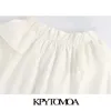 KPYTOMOA Frauen Süße Mode Rüschen Weiße Blusen Vintage V-ausschnitt Kurzarm Stretch Weibliche Shirts Blusas Chic Tops LJ200812