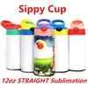 Оптовая! 12 унций STRAIGHT Sippy Cups Сублимационные детские кружки Бутылки для воды из нержавеющей стали с двойной изоляцией Вакуумные стаканы для питьевого молока A12