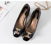 Hot Classic Bridal Wedding Shoes Woman Metal Decoration Pumps Bowknot High Heel Designer Brand Chunky Heels Shoe Ladies Dress Pumps