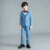 Blue Check Custom Made Little Boys Pants Suits 2 Pieces Set Tuxedos for Wedding Dinner Children Kids Tuxedo