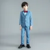 Blue Check Custom Made Little Boys Pants Suits 2 Stuks Set Tuxedos voor Bruiloft Diner Kinderen Kinderen Tuxedo