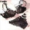 Sexy transparent lace bra set Women s underwear Brief for women bra set 3 4 cup detachable shoulder strap single large bra suit Y200708