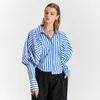 TWOTWINSTYLE Korean Striped Women's Shirt Lapel Collar Puff Sleeve Loose Asymmetrical Casual Blouses Female Fashion 201028