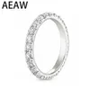 AEW Sólido 14 K 585 Ouro Branco 1,2 ctw 2 mm DF Cor Moissanita Eternidade Aliança de Casamento Moissanita Anel para Mulheres Anel Feminino J0112