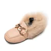 JGVIKOTO Märke Autumn Winter Girls Shoes Warm Cotton Pluf Fluffy Fur Kids Loafers With Metal Chain Boys Flats Children 220121