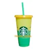 24oz mudança de cor tumblers plástico beber suco copo com lábio e palha mágica caneca de café costom starbucks mudança de cor plástico 301a