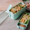 900ml Portable Healthy Material Lunch Box 3 Layer Wheat Straw Bento Boxes Microwave Dinnerware Food Storage Container Food Box 201015