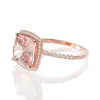 Neuer Design-Schmuck, quadratischer Ring aus 925er-Sterlingsilber, Edelstein, 10 x 10 mm, rosafarbener Diamantring mit hohem Kohlenstoffgehalt