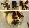 Рождественские венок светодиодные входные венки снеговики искусственные венки со светодиодными сканевыми струнами луки сосны Красные ягоды плед B4497691