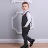 Giyim Setleri Springautumn Erkek Bebek Beyefendi Suit Beyaz Gömlek Papyon Ile + Çizgili Yelek + Pantolon 3 adet Resmi Çocuk Giyim Seti