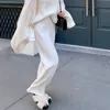 Женщины моды Широкий ноги брюки Casual Белый Гофрированный Soft Long Длина Трикотажное Брюки Простой Basic Универсальный Streetwear Осень
