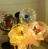 Led Rose Bobo Ball Light Luminous Balloon Rose Bouquet Transparent Bubble Ball för Alla hjärtans dag Present Bröllopsdekoration vid havet GGA3844