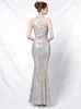 Yidingzs ny sliverfest aftonklänning elegant av axel lång paljett aftonklänning 201114