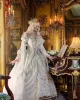 Vintage Medieval Wiktoriański Suknie Ślubne Gothic Ball Suknia 2022 Ivory i Złota Koronki Z Długim Rękawem Sznurowate Gorset Masquerade Dress Plus Size Bride Castel Formalne Suknie