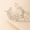Pretty Flowers Clavicle Choker Necklace for Women Hollow Out Geometry Silver Color Alloy Metal Adjustable Jewelry