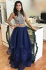 Charming Long Two Pieces Set Navy Blue Sweet Party Dress Homecoming Dresses vestidos de coctail Custom Made