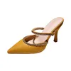 2022 Nya sommar Sexiga Mode Sandaler pekade tunna med rhinestone Sequins Orange High Heels för kvinnor