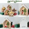 Huiran Snowman Santa Claus Wooden Led Light House Рождественский декор для дома Navidad Natal Happy Year Kind Gifts Y201020