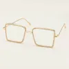 Fashion Square Eyeglasses Ram med full rhinestones Flat Mirror Anti-Blue Light Metal Glasses Guld och Silver