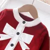 Flickor Vinter Kläder Set Casual Childrens Långärmad Bowknot Stickning Tröja