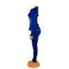 الجينز عارضة دعوى النساء الدنيم قطعتين مجموعة الأزرق طويل الأكمام الجينز toplong السراويل ضئيلة رياضية تتسابق الربيع الخريف OL 201104