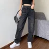 Mom Jeans Womens Baggay Pantaloni ad alta vita Dritta Donne Black Fashion Casual Casuali Spese non definite 210203