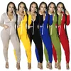 Jumpsuits das Mulheres Macacões Sexy Zipper V Neck Bodycon Jumpsuit Womens Inverno Elegante Manga Longa Hoodie com bolsos Calças Corporal Mulheres