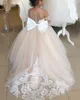 Stock 2-14 Years Lace Tulle Flower Girl Dresses Bows Children's First Communion Dress Princess Ball Gown Wedding Party Dress C072213