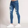 Men's Jeans Mens Solid Color 2021 Fashion Slim Pencil Pants Sexy Casual Hole Ripped Design Men Streetwear Hip Hop