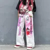 HOUZHOU Punk Surdimensionné Anime Pantalon Femmes Esthétique Jambe Large Pantalon Hip Hop Streetwear Mode Imprimer Lâche Palazzo Pantalon 201109
