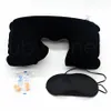 3 In 1 Outdoor Camping Car Airplane Travel Kit Inflatable Neck Pillow Cushion Support+Eye Shade Mask Blinder+Ear Plugs Tools
