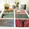 Cartoon Tree of Life Bird Flower Design Kitchen Placemats for Dining Table Cloth Linen Rectangle Accessories Cup Coaster Doilies T200703