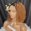 Transparent Curly Bob Wig 13x1 T Part Lace Wigs Brazilian Human Hair For Women 1b/30 colour