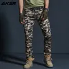 Aksr masculino tamanho grande camuflagem flexível calças de carga bolsos militares calças táticas calças calças corredores trilha calças macacões homens 201110