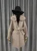 本物のキツネの毛皮の古い毛皮のコートとブランドの有名なリアルカシミヤウールのコートAbrigos Para Mujer 201120