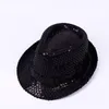 Chapéus de aba larga adulta e infantil unissex brilhante glitter litins hat dance fedora kid bon barda de jazz sólida fastum 2size12701