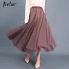 Jielur Skirts Autumn 3 Layers Princess Tulle Mesh Pleated Skirt Saia Female Jupe Summer Tutu Faldas Mujer Moda 220216
