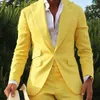 Желтая тонкая подходящая повседневная мужская костюмы для свадьбы Prom Thardor сделано 2 шт. Мужской мода набор блазер брюки Последний стиль 201106