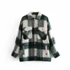 Vintage Stylish Pockets Oversized Plaid Jacket Coat Women Fashion Lapel Collar Long Sleeve Loose Outerwear Chic Tops 210422