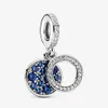 100% 925 Sterling Silver Musing Blue Disc Double Dangle Charms Fit Original European Charm Bransoletka Moda Kobiety Wedding Engagement Biżuteria Akcesoria