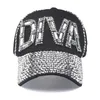 [Yarbuu] Baseball Caps med brev Diva Kvinnor Justerbar Sun Hat Rhinestone Denim Hat och Bomull Snapback Cap Drop Shipping 201014